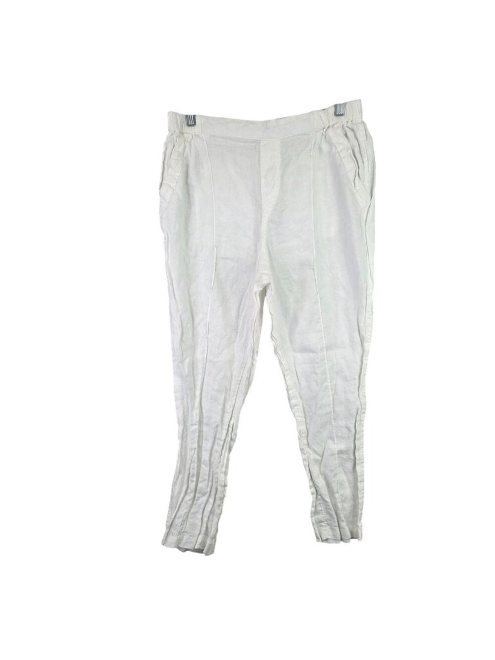 Womens Nicole Miller White 100% Linen Pants Pockets Elastic Waist Relaxed Size L